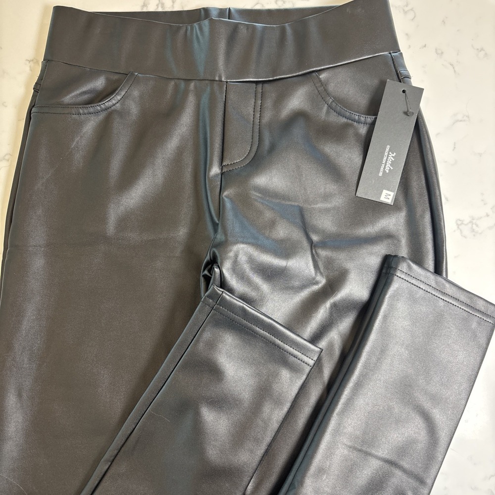 NEW Faux Leather‎ Black Leggings Pockets Mcedar SZ Medium New With Tags